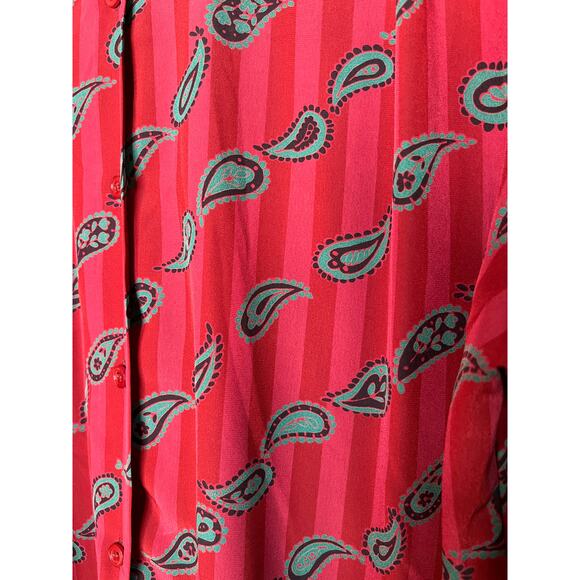 1980s John Meyer Red Teal Paisley Stripes Dopamine Dressing Button Up Shirt XL - Picture 3 of 4